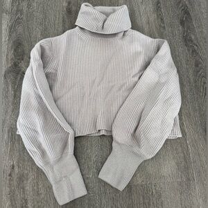 Aritzia Wilfred Rebecca Turtleneck Sweater - Gull Grey Ribbed Knit